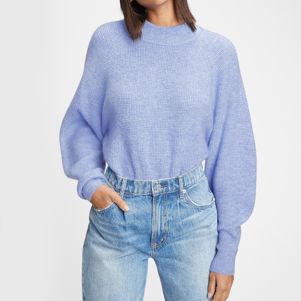 GAP  Waffle-Stitch Mockneck Sweater in Blue Chambray Sz. Small